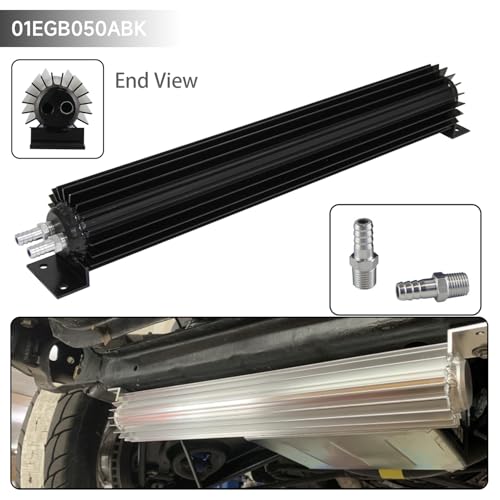 Universal 18'' Aluminum Dual Pass Finned Transmission Oil Cooler W/Fittings Black - color: Black, size: 18''