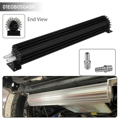 Universal 18'' Aluminum Dual Pass Finned Transmission Oil Cooler W/Fittings Black - color: Black, size: 18''