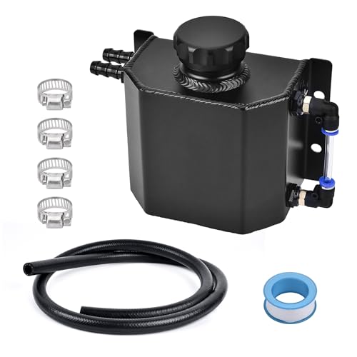 EVIL ENERGY Coolant Overflow Tank, Aluminum Coolant Reservoir Tank with Hose Kits, Reservoir Expansion Tanks Universal 1L - color: Black