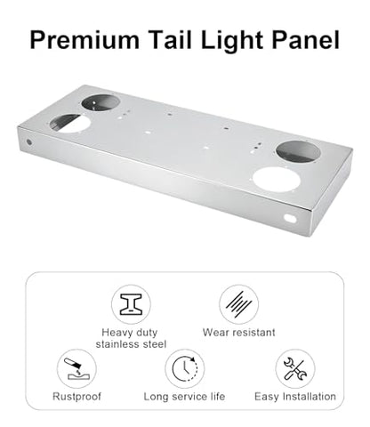 Tail Light Panel Stainless Steel Chrome Finish with Four 4.49" Round Light Cutouts, Rear Center Light Panel with a Backing Panel for Semi Truck Trailers - style: 4x4.49" Round Holes
