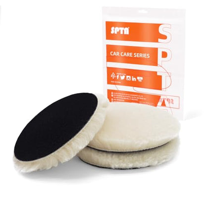 SPTA Wool Buffing Polishing Pads, 3Pcs 6 Inch (150mm) Wool Cutting Pad, Wool Compounding Pad, Buffing and Polishing Pads for 6 Inch Car Polisher Compounding, Polishing, Buffing - style: 150mm