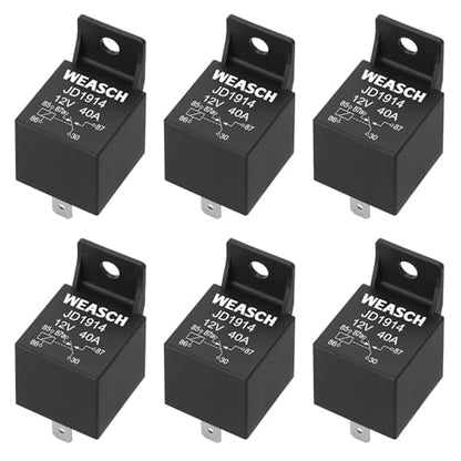6 Pack JD1914 Car Relay, 12V 40A, 5 Pin SPDT, Automotive Switches and Starters, Waterproof Relay for Boat Tractor Truck Motorcycle (6)