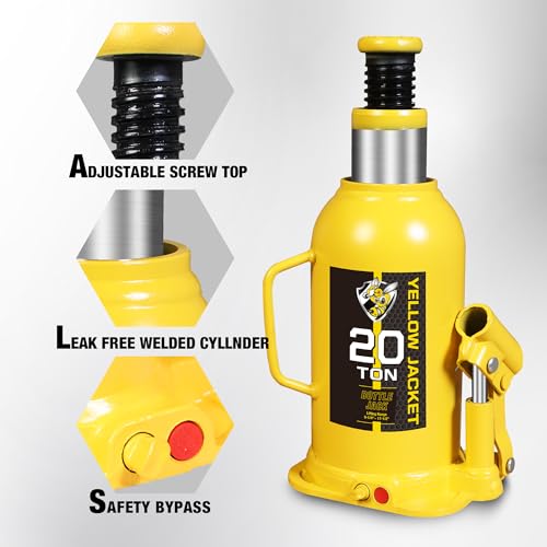 YELLOW JACKET 20 Ton Muti-Directional Welded Bottle Jack (40,000lb), Horizontal Bottle Jacks Use for Car, Pickup, Truck, RV, Auto Repair, Hydraulic Bottle Jack, Yellow - size: 20 ton muti-directional