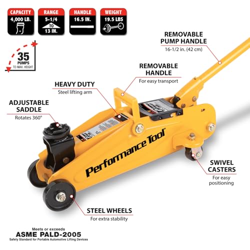 Performance Tool W1606 2 Ton Compact Trolley Jack, Yellow - style: 2 Ton (4,000 lbs)