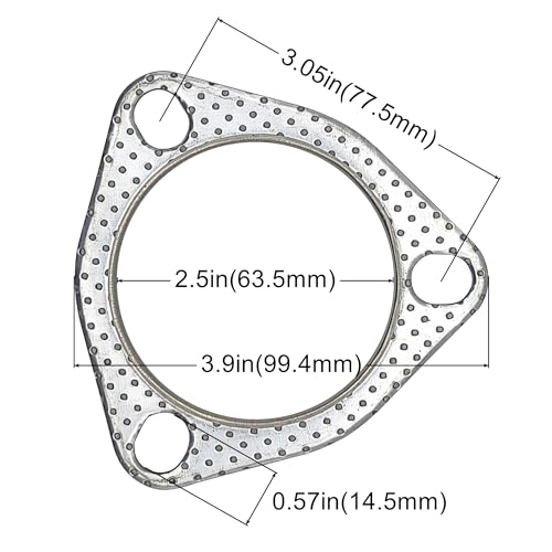 2.5 Inch Exhaust Gasket 3-Bolt 63.5mm Flange High Temperature Graphite - size: 2.5 in