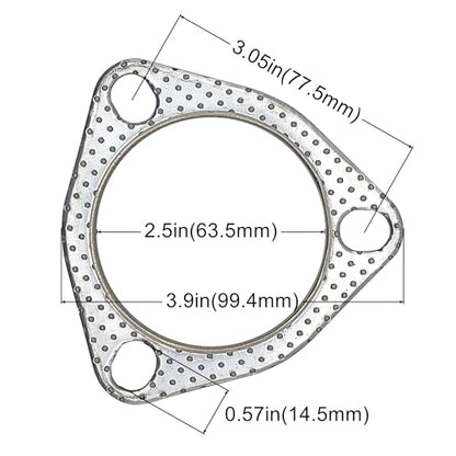 2.5 Inch Exhaust Gasket 3-Bolt 63.5mm Flange High Temperature Graphite - size: 2.5 in