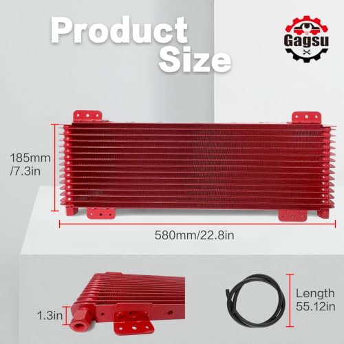 Low Pressure Drop Transmission Oil Cooler LPD47391 4739 40,000 GVW with Mounting Hardware (Red) - color: red