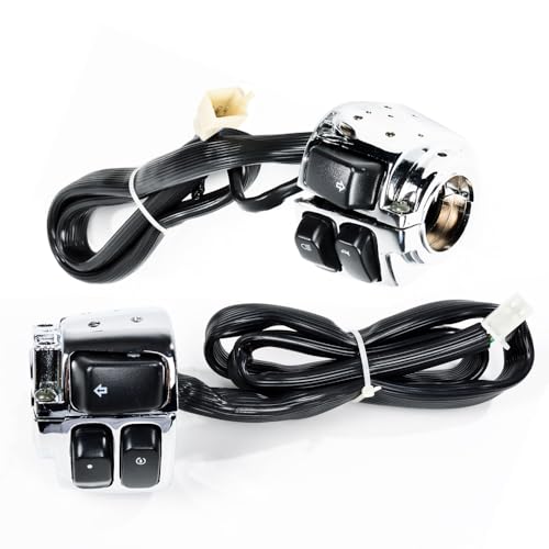 Chrome Aluminum Motorcycle 25mm 1" Handlebar Switch Control w/Wiring Harness Kit Replacement for Harley Sportster V-Rod Softail Dyna 12V 1996 1997 1998 1999 2000-2012 - Left & Right Side
