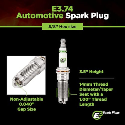 E3 Spark Plugs E3.74 Durable, High-Performance, and Versatile Premium Auto Spark Plug with Patented DiamondFire Technology, Pack of 1