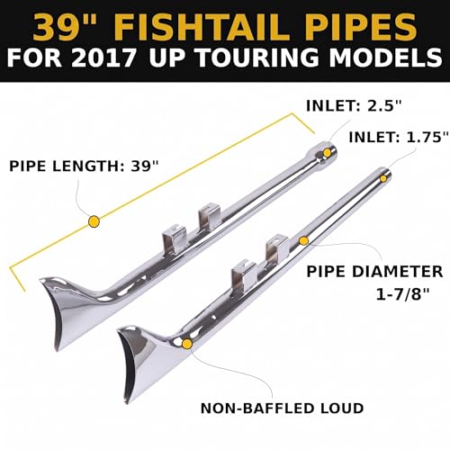 39 Inch Fishtail Slip on Mufflers, Chrome - color: Chrome, size: 39"