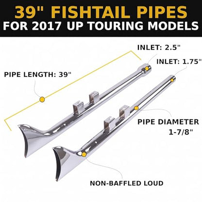 39 Inch Fishtail Slip on Mufflers, Chrome - color: Chrome, size: 39"