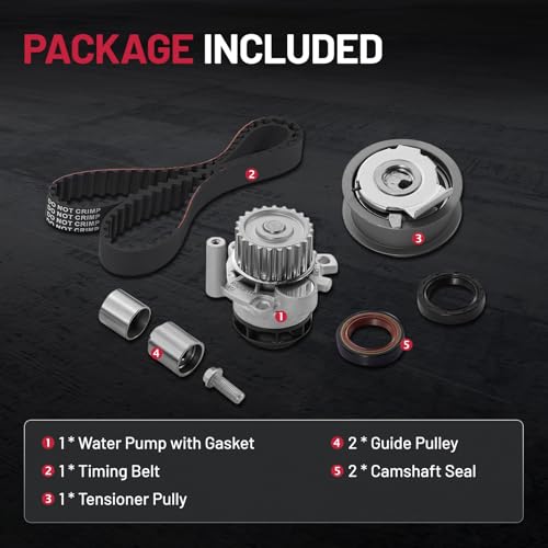 BDFHYK TCK334 Engine Timing Belt Kit with Water Pump Compatible with Audi A3 A4 TT TTS Quattro 2005-2015, Compatible with VW 2007-2010 Eos, 2006-2008 GTI, Jetta, Passat 2.0L L4 DOHC - size: TCK334