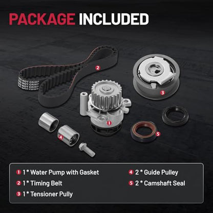BDFHYK TCK334 Engine Timing Belt Kit with Water Pump Compatible with Audi A3 A4 TT TTS Quattro 2005-2015, Compatible with VW 2007-2010 Eos, 2006-2008 GTI, Jetta, Passat 2.0L L4 DOHC - size: TCK334
