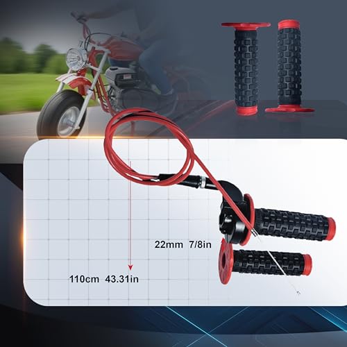 Red 7/8" 22mm Handlebar Handle Grips Throttle Cable for 50cc 90cc 110cc 125cc 150cc 200cc 250cc Mini Bike ATV Quad Pit Bike Dirt Bike Motorcycle