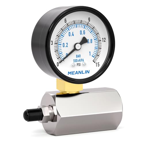 MEANLIN MEASURE 0-15Psi 2" Steel Double Graduated Air Test Pressure gauges, 3/4" FNPT Connection, -3-2-3% Accuracy - size: 0-15Psi, style: Chrome Body