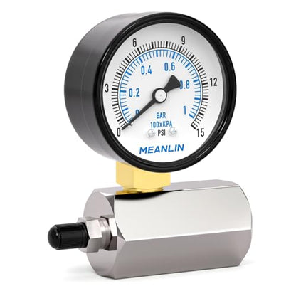 MEANLIN MEASURE 0-15Psi 2" Steel Double Graduated Air Test Pressure gauges, 3/4" FNPT Connection, -3-2-3% Accuracy - size: 0-15Psi, style: Chrome Body