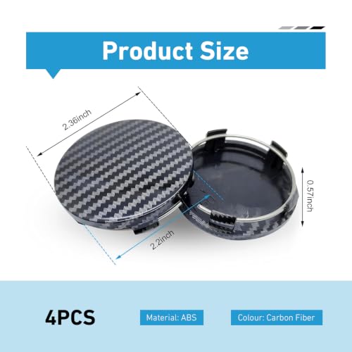 4PCS Car Wheel Center Caps, OD 60MM/2.36" ID 56MM/2.2" Wheel Hub Cover, Snap-in Wheels Center Caps, Universal Polished Surface Wheel Cover, Car Accessories for Most Vehicles (Carbon Fiber) - color: Carbon Fiber