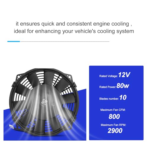 Universal 8 Inch Black Slim Radiator Cooling Fan 12V 80W with Mount Kit – Fits Radiators for Vehicles, Cars, Trucks - size: 8 inch