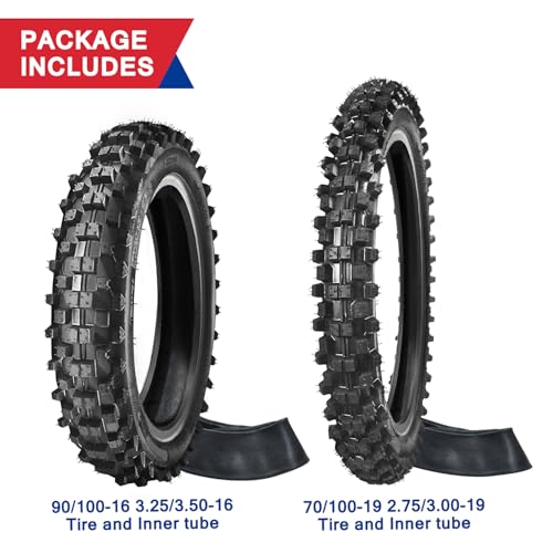 Dirt Bike Rear 90/100-16 3.25/3.50-16 Front 70/100-19 2.75/3.00-19 Tire and Inner Tube for 150cc KX100 KLX140 TTR125 CRF150 XR100 RM85L RM100 Baja DR125 Pit Bike Off Road Motocross Motorcycle