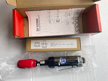 SHINANO SI1288 3/8" Pneumatic Mini Thru Ratchet Set - 6 Sockets (8-14mm), 45Nm, Made in Japan - For Tight Spaces, Engine Work