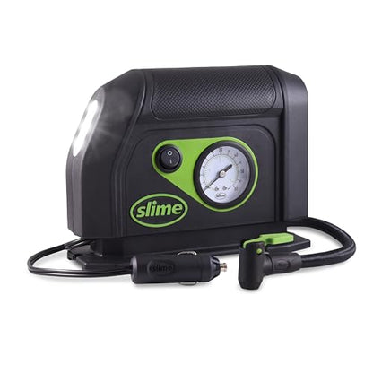 Slime 40050 Tire Inflator, Portable Car Air Compressor, with Analog 100 psi Dial Gauge, Long Hose and LED Light, 12V, 8 min Inflation - style: Analog Tire Inflator