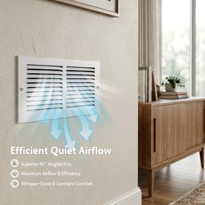 Steel Return Air Grille, Fits Universal Duct Opening, White HVAC Cold Air Intake Vent Cover for Sidewall & Ceiling, Stamped Durable Steel Outer Dimensions for Ventilation (14" W x 6" H)