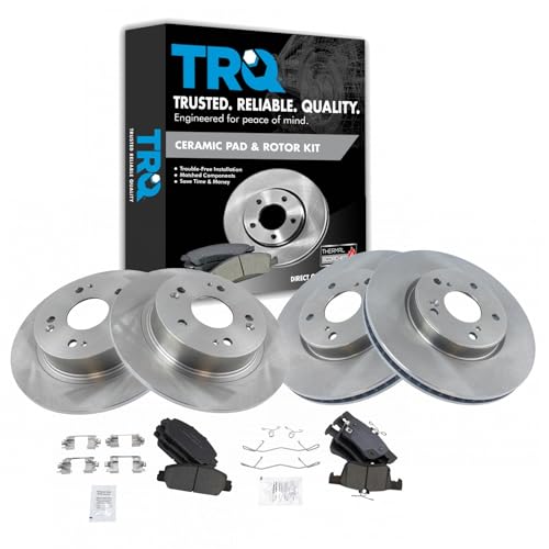 TRQ Front and Rear Brake Pad and Rotor Set Ceramic Vented Solid Rotors - style: BKA65582
