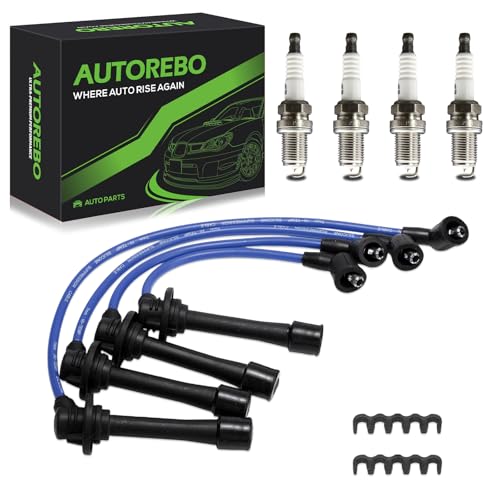 Set of 4PCS Ignition Spark Plug Wires 4 Iridium Spark Plugs Compatible with Mazda Miata 1.8L L4 1994-2000# 671-4220 9160 55108 0000-18-121A B61P-18-140B B61P-18-140C BPE818140 BPE8-18-140A RCRC-ZE21 - size: 9160