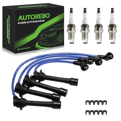 Set of 4PCS Ignition Spark Plug Wires 4 Iridium Spark Plugs Compatible with Mazda Miata 1.8L L4 1994-2000# 671-4220 9160 55108 0000-18-121A B61P-18-140B B61P-18-140C BPE818140 BPE8-18-140A RCRC-ZE21 - size: 9160