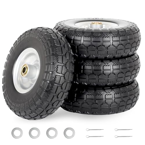 GICOOL 10 Inch 4.10/3.50-4" Flat Free Tire Wheel for Hand Truck Trolley 4PK - size: 4.10/3.50-4 | 4 PACK