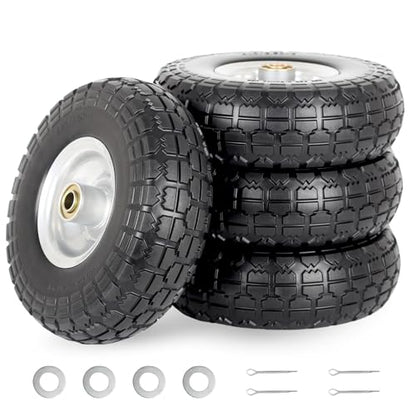GICOOL 10 Inch 4.10/3.50-4" Flat Free Tire Wheel for Hand Truck Trolley 4PK - size: 4.10/3.50-4 | 4 PACK