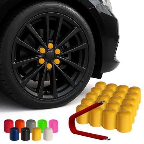 ColorLugs Vinyl Lug Nut Cover | Yellow | Flexible Fit Wheel Lug Nut Cap | Fits 17 mm | Pack of 20 | Includes Deluxe Extractor | Made in the USA - color: Yellow, size: 17 mm