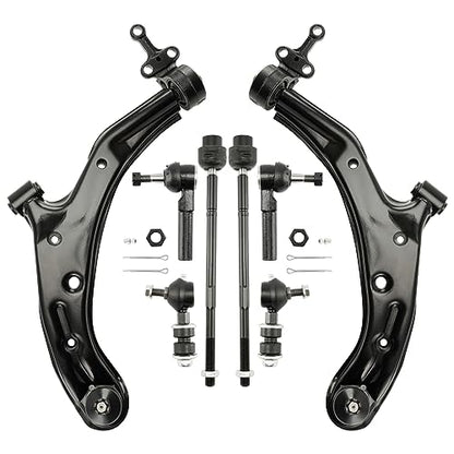 KAX 8Pcs Suspension Kit for 𝐍𝐢𝐬𝐬𝐚𝐧 𝐒𝐞𝐧𝐭𝐫𝐚 2000-2006 High-Strength Steel, 2 Lower Control Arms with Ball Joints, 4 Tie Rod Ends & 2 Sway Bar Link, Premium rubber bushings K620358 K620359 - size: Nissan Sentra 2000-2006