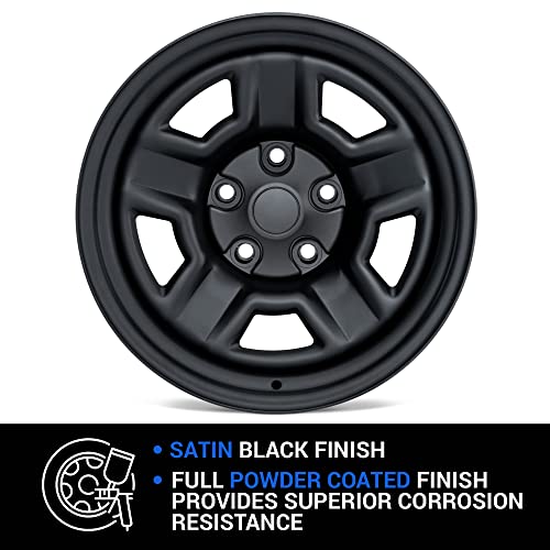 TACTIK 5 Spoke Classic Solid Steel Wheel - 5x5 Bolt Pattern, 17x9 (+6mm Offset), 5.25 Inch Backspace - Fits Jeep Wrangler 2007-2022 JL, JK and Gladiator JT - Satin Black Powder Coated Finish