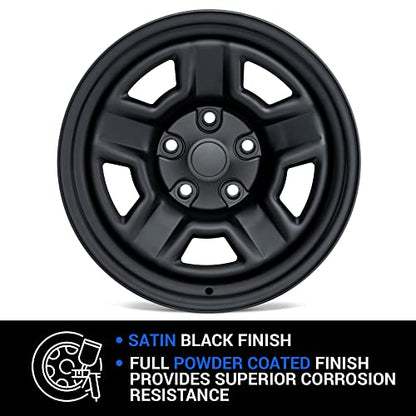 TACTIK 5 Spoke Classic Solid Steel Wheel - 5x5 Bolt Pattern, 17x9 (+6mm Offset), 5.25 Inch Backspace - Fits Jeep Wrangler 2007-2022 JL, JK and Gladiator JT - Satin Black Powder Coated Finish