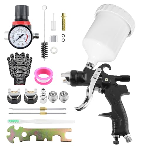 HVLP Spray Paint Gun kit with 1.4/1.7/2.0mm Nozzles, Paint Guns Automotive with Gauge & 600ml Capacity Cup, Easy to Use for Painting Cars, Furniture, DIY Painting Primer, Clear Coat