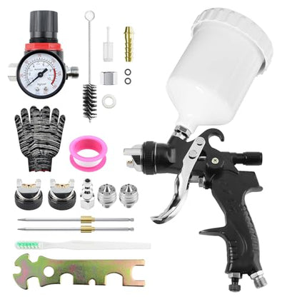 HVLP Spray Paint Gun kit with 1.4/1.7/2.0mm Nozzles, Paint Guns Automotive with Gauge & 600ml Capacity Cup, Easy to Use for Painting Cars, Furniture, DIY Painting Primer, Clear Coat