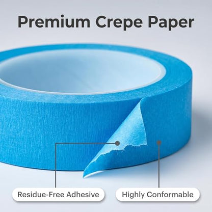 JINBING Blue Painters Tape 8Rolls 1/4 Inch Paper Masking Tape for Painting, DIY, Craft, Automotive, No Residue, Easy Tear, Clean Removal