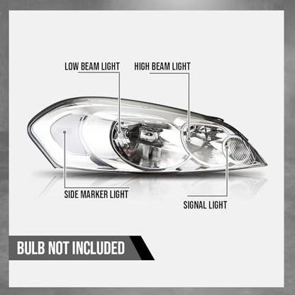G-PLUS Headlights Assembly, Fit 2006-2007 Chevy Monte Carlo/2006-2013 Chevy Impala/2014-2016 Chevy Impala Limited Bumper Headlamps, Clear Lens Chrome Housing Clear Reflector,faros delanteros - size: [Clear] 2006-2013 Impala