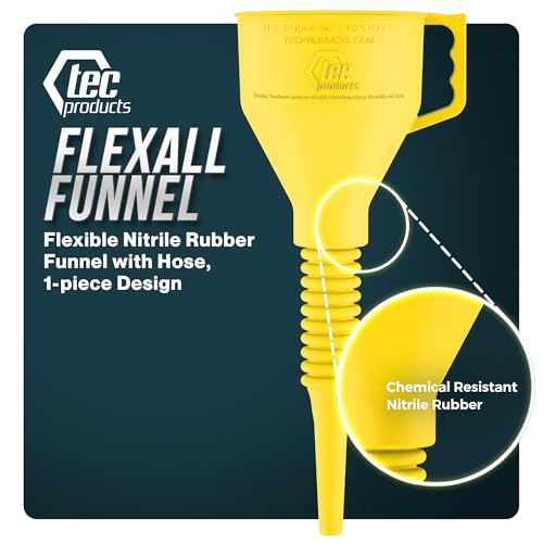 TEC Products FlexAll Long Flexible Oil Change Funnel, Yellow, 16x5 Inches - color: Yellow, size: Large