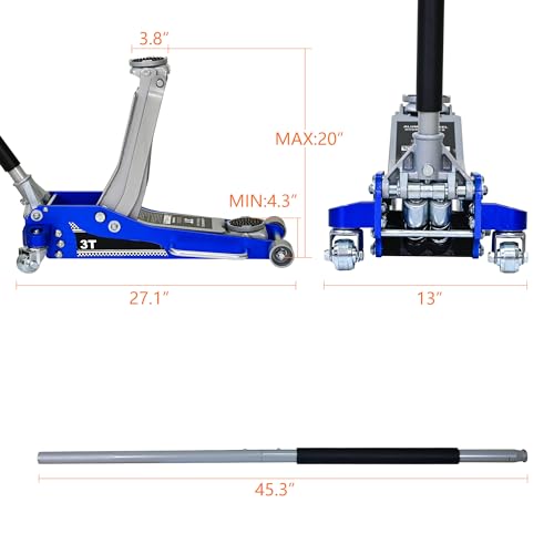 6600lbs/3Ton Aluminum Steel Floor Jack Dual Piston Hydraulic Car Jack - size: 3ton Aluminum Steel(4.3"-20")
