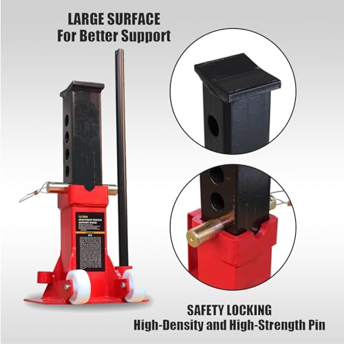 Big RED Torin 12 Ton Heavy Duty Jack Stands: Pin Style Jack Stand with 2 Casters and Handle, Easily Portable Car Stand for Cars, SUVs, Truck and Pick Ups - Red - size: 12 ton caster