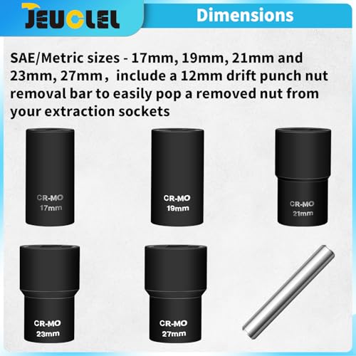 6PCS Twist Lug Nut Socket Set, 1/2" Drive Bolt Nut Extractor Tool - color: 6pcs Lug Nut Extractor 1/2 Inch Drive