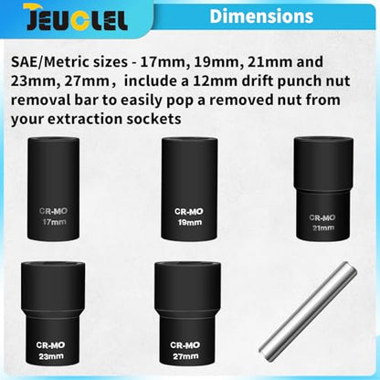 6PCS Twist Lug Nut Socket Set, 1/2" Drive Bolt Nut Extractor Tool - color: 6pcs Lug Nut Extractor 1/2 Inch Drive