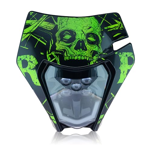 Dirt Bike Led Headlight Motorcycle 2020-2022 Enduro Headlight Kit for EXC EXCF SX SXF XC XCF XCW XCFW (Black-Green Skull) - color: Black-Green Skull
