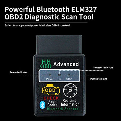 OBD2 Bluetooth Wireless Diagnostic Code Reader OBD II Scan Tool Reset & Clear Check Car Engine Light,Bluetooth Scanner Read, Compatible with iOS& Android & Windows - color: black A