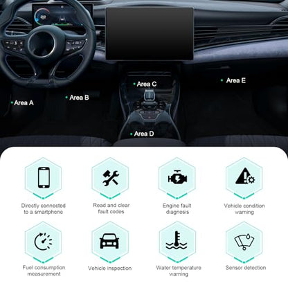 Car Bluetooth OBD2 Diagnostic Tool, ELM327 Engine Fault Code Reader and Clearing Tool, Anti-interference Real-time Data Scanner, Plug and Play Device for Most Phone Systems (Black)