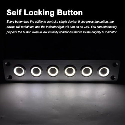 6 Gang Push Button Switch Panel Antioxidant Aluminum DC 12V Pre-Wired with LED Indicator Light IP65 Waterproof Panel for Marine Car RV Truck Yacht (White LED) - color: 6Gang White LED