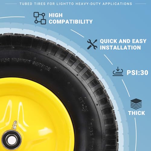AR-PRO (2-PACK) 4.80/4.00-8" Tire and Wheel, 16" Pneumatic Tire Wheels with 3/4" Bearings and 3" Centered Hub for Wheelbarrow, Hand Truck, Garden Carts, Yard Wagon Dump Cart (Extra 5/8" Bearings) - color: Yellow, size: 4.80/4.00-8"