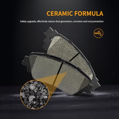 Front and Rear Disc Brake Pads Set Ceramic w/Hardware Replacement for Toyota Rav4 2019/ Camry 2018 2019 2020 2021